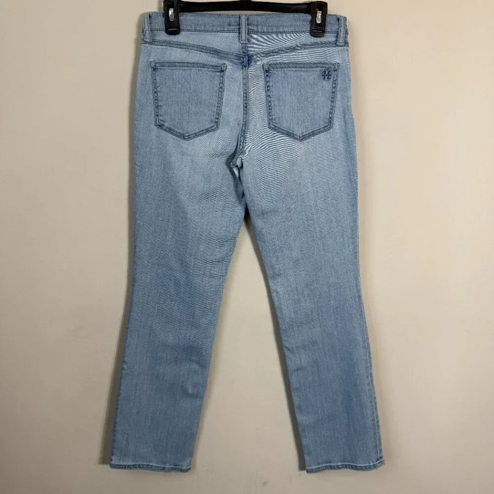 Tory Burch Straight Leg Denim Jeans Womens 28 Blue Stretch Logo Designer Classic